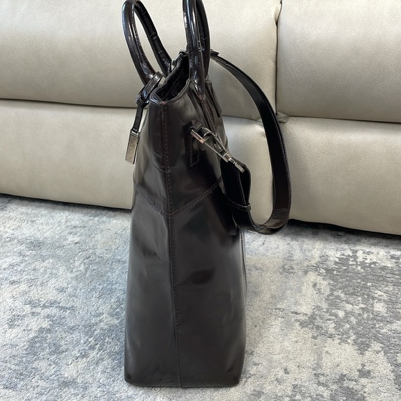 Vintage Gucci Dark Brown Patent Leather Structured Handbag 2 Way Glossy - Picture 5 of 17